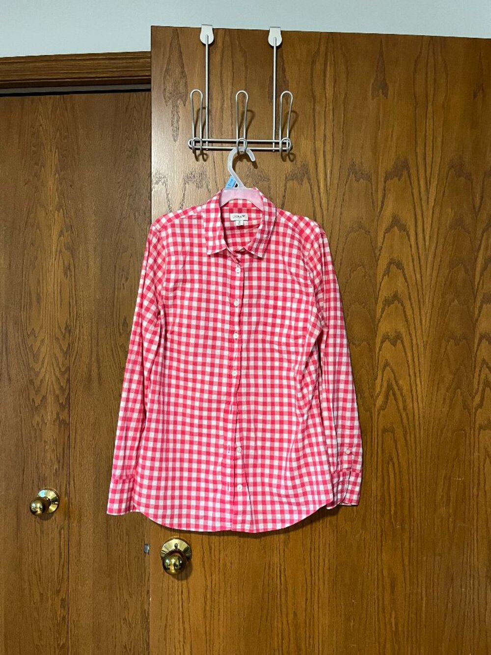J.Crew Pink White Gingham Plaid Button Front Shirt Size Small